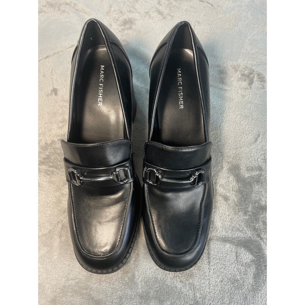 Marc Fisher Black Loafers with Silver Buckle - Size Women's 10M